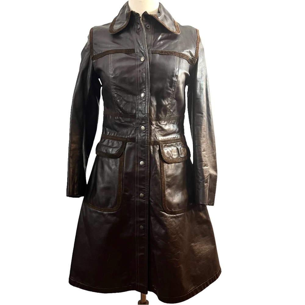 Vintage Brown Leather Trench Coat